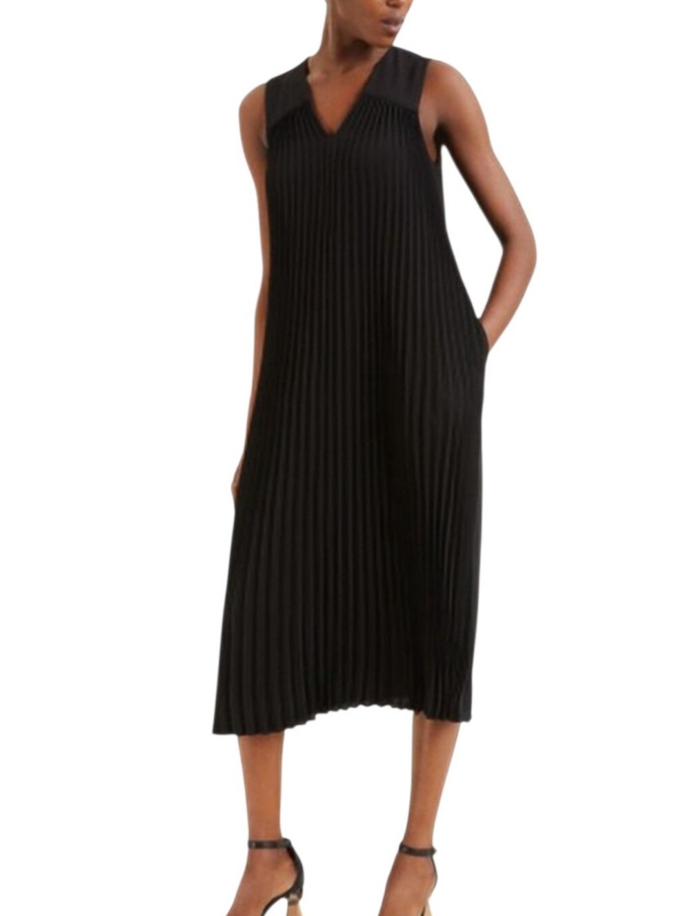Alfani Black Pleated Sleeveless Midi Shift Dress M